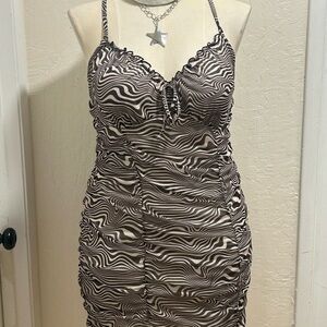 Divided Black & White Swirl Slip Dress